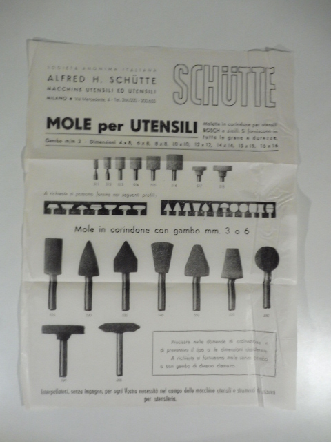 Alfred H. Schutte. Mole per utensili. Foglio pubblicitario